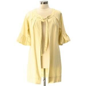 Kathryn Asahino 100% Linen Cream Flounce Sleeve Long Jacket Womens M Ruffled 10